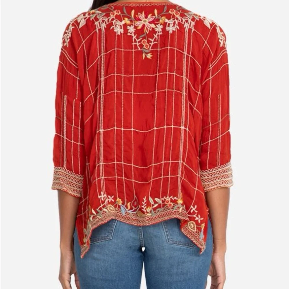 Johnny Was Embroidered Red Women's Top - Picture 2 of 11
